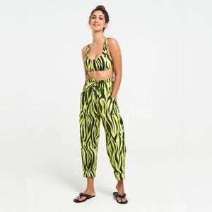 Sigal / Neon Zebra Paper Bag Linen Blend Pants Small S